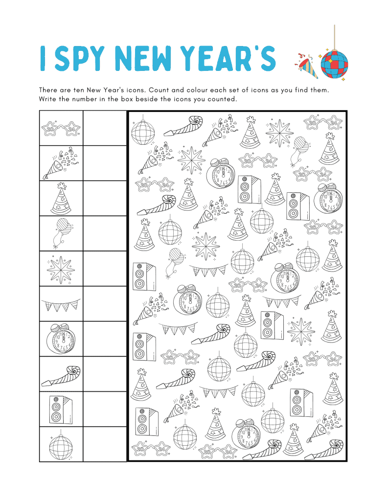 I Spy New Year's Eve Printable