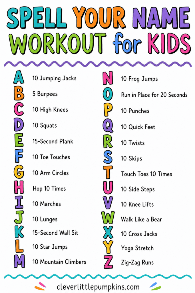 spell your name workout for kids